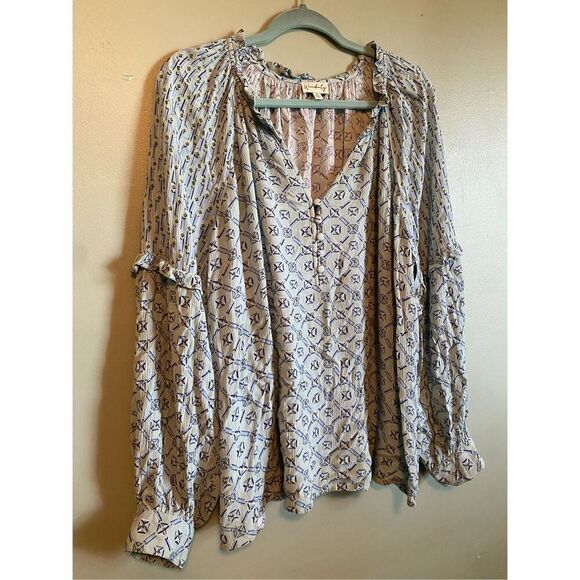 Wonderly Multi Geo Long Sleeve Split Neck Blouse Size XL - Picture 3 of 8
